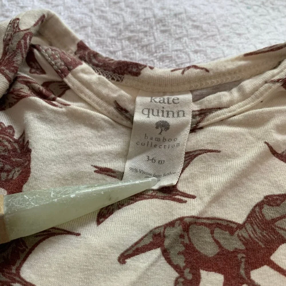 5/$25 Kate Quinn Bamboo Dinosaur Print‎ Long Sleeve Lap Neck Bodysuit 3-6M